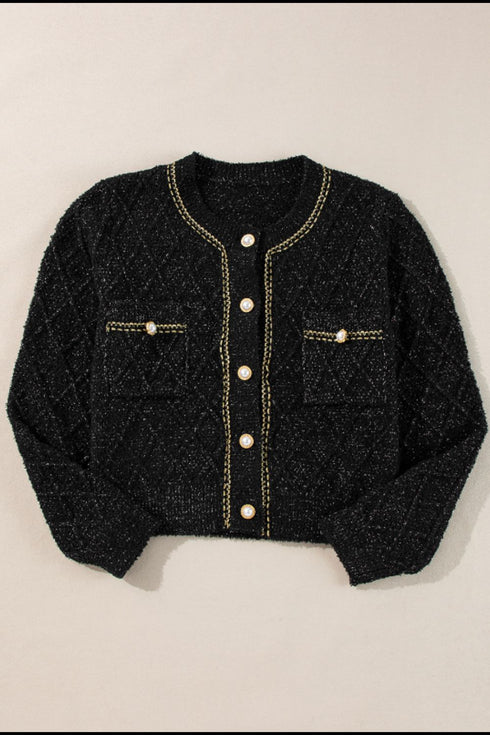 'Arabelle' Tweed Knit Sweater - Celes Fashion